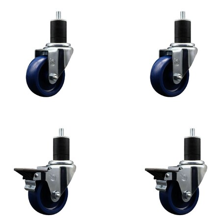 Service Caster 3.5'' Solid Poly Wheel Swivel 1-3/4'' Expanding Stem Caster Set 2 Brakes, 4PK SCC-EX20S3514-SPUS-2-PLB-2-134